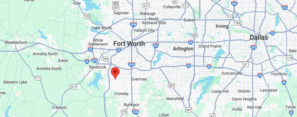 Map image of Fort Worth with pin marked at Genesis UMC
